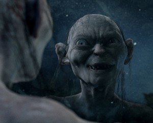 Gollum talks to his other personality. The Lord of the Rings: The Two Towers.