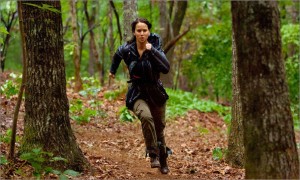 Katniss flees cornucopia. The Hunger Games.