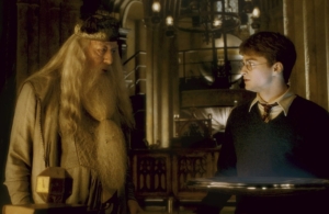 Harry and Dumbledore ready to view a memory. Harry Potter and the Half-Blood Prince