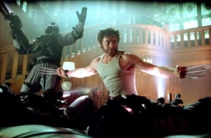 Wolverine fights government soldiers. X-Men 2