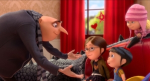 Gru talks to the girls. Despicable Me 2.