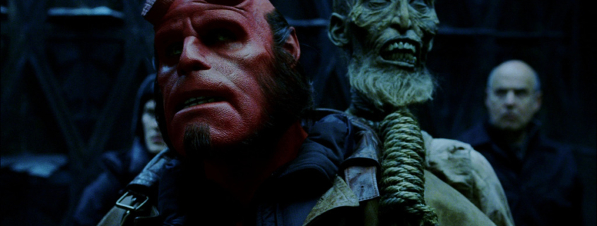 Hellboy carries a skeleton
