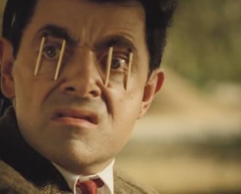 Mr Bean tries to stay awake while driving