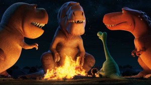 Arlo and Spot bond with a family of T-Rexs. The Good Dinosaur.