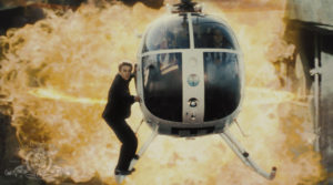 Cody Banks flie to safety on a helicopter