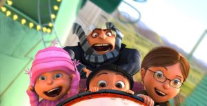 Gru, Margo, Edith and Agnes ride a roller coaster. Despicable Me