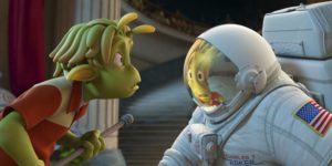 Lem and Captain Chuck Baker meet for the first time. Planet 51.
