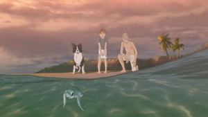 Michael, Kensuke, and Stella on the beach. Is This Movie Suitable for children